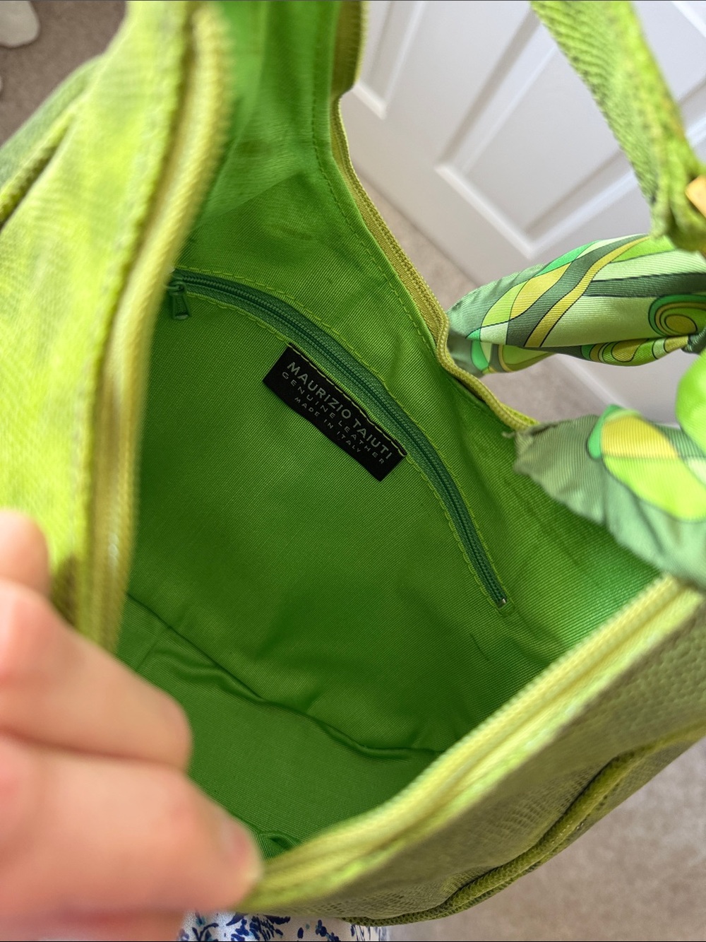 Maurizio Taiuti Lime Green Textured Hobo with Scarf Accent - Picture 3 of 3